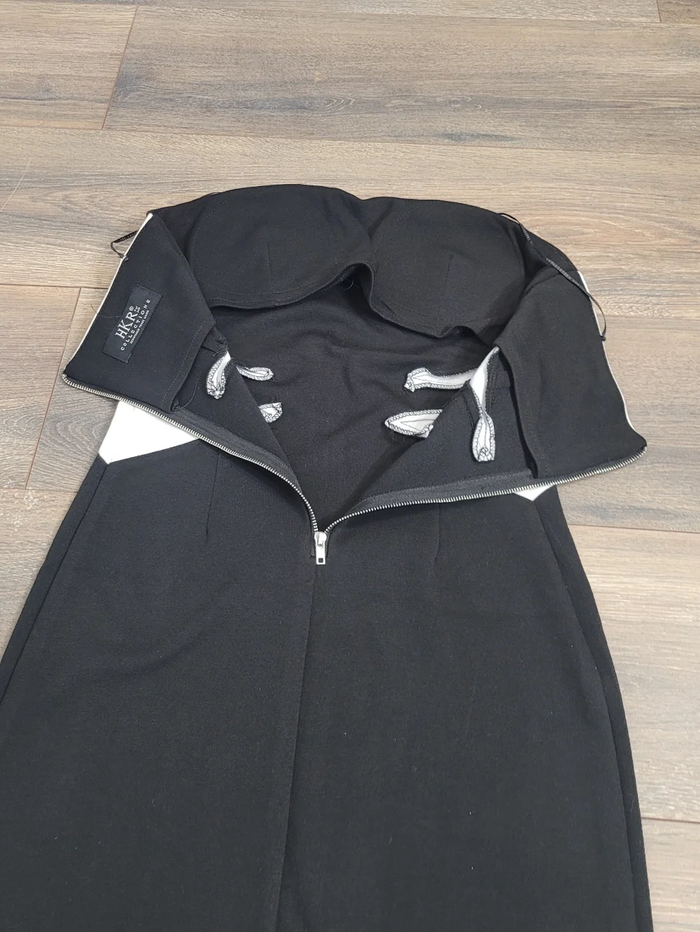 HKR Collection Black White Cocktail Evening Strapless Zipper Back Dress Sz Small - Picture 8 of 14